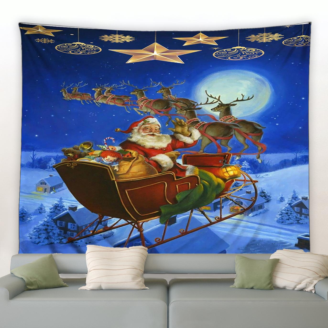 Домашний Декор Рождественская Снежная Ночь Санта-Клаус Снеговик Олень Камин Гобелен — фото 5
