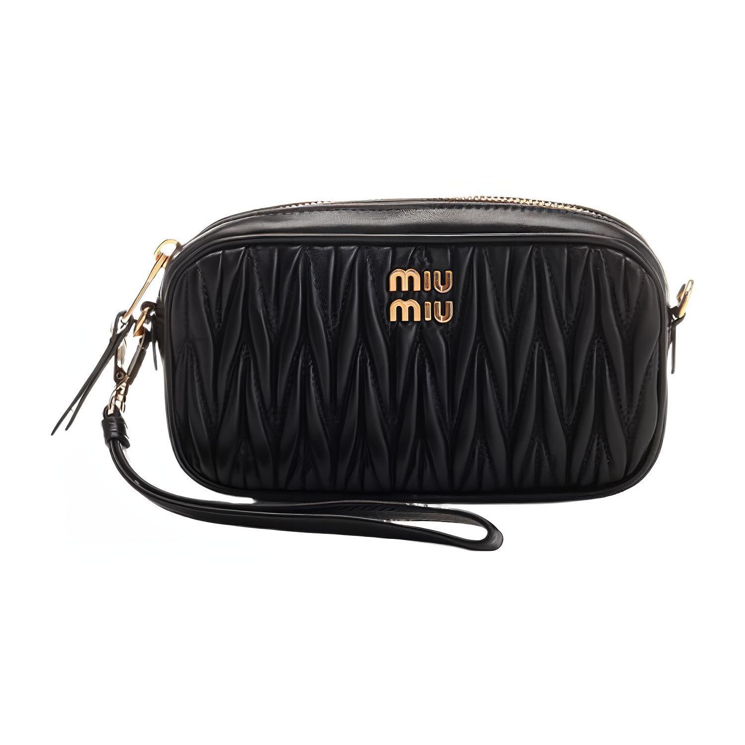 

MIU MIU Logo Detailed Zipped Clutch Bag Black Women Clutches 5NE846-2FPP-F0002 Basic Set (Bag+Dust Bag)
