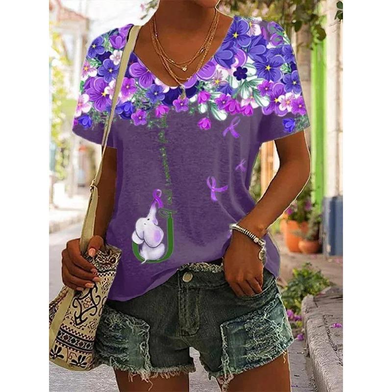 Women Tshirt Summer Colorful Print Gradient Clothing V Neck Short Sleeve Animal Tops Streetwear Fashion Oversized Girls T-Shirts