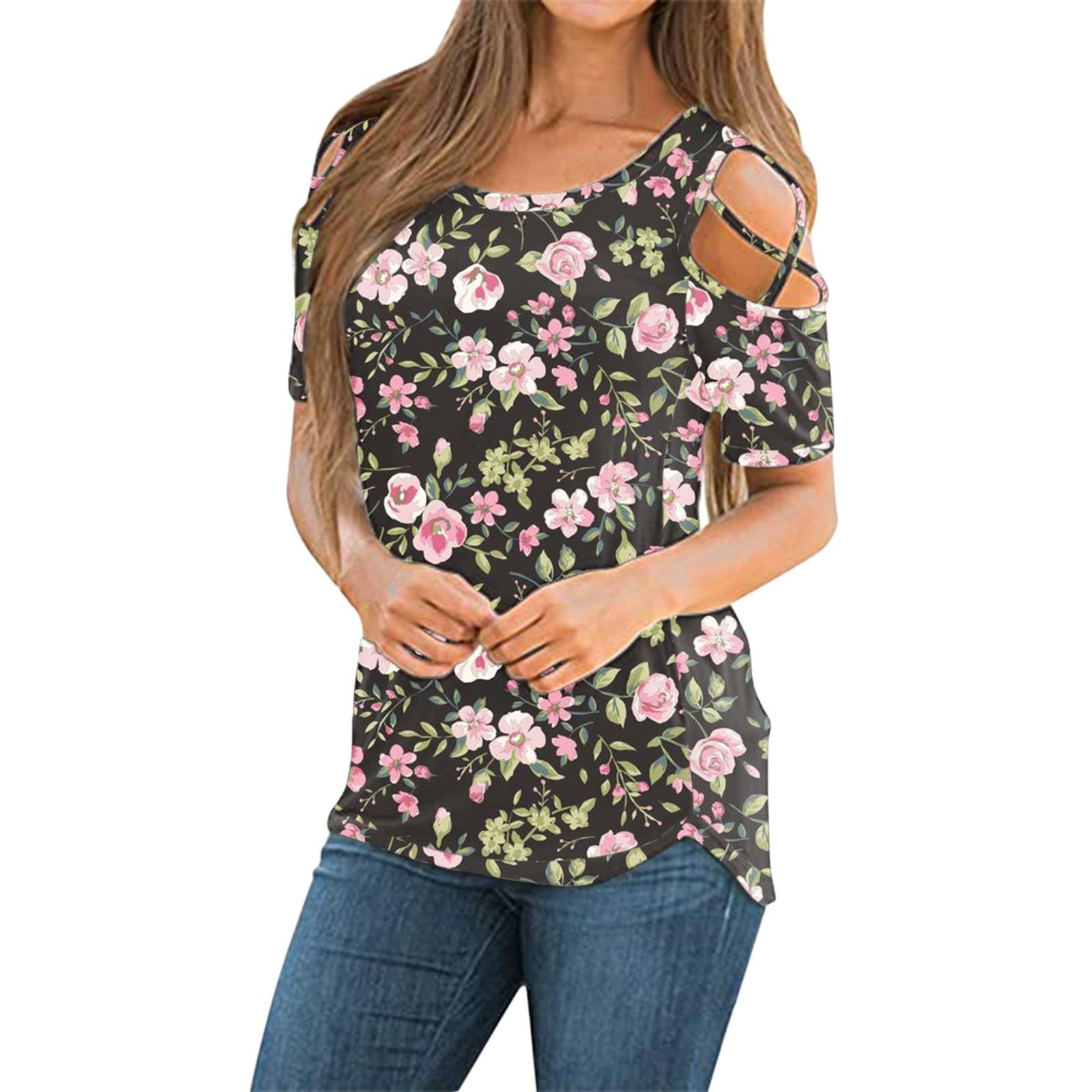 

Women Casual Printing Shirts Short Sleeve Loose Tee Tops Tunic Blouse Tops S зелений