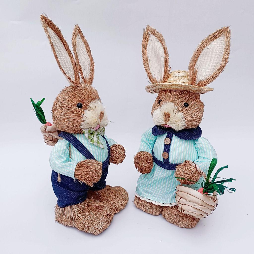 45CM Medium Woven Reed Rabbit Handmade Forest Style Folk Home Decoration Souvenir