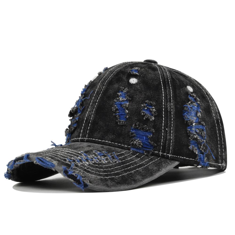 New Ripped Denim Hat with Label Retro Baseball Cap Washed and Made Old Denim Cap Couple Hat Adjustable