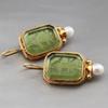Vintage Inlaid Imitation Pearl Emerald Pendant Earrings for Women Elegant Exquisite Banquet Dangle Earrings Jewelry Accessories