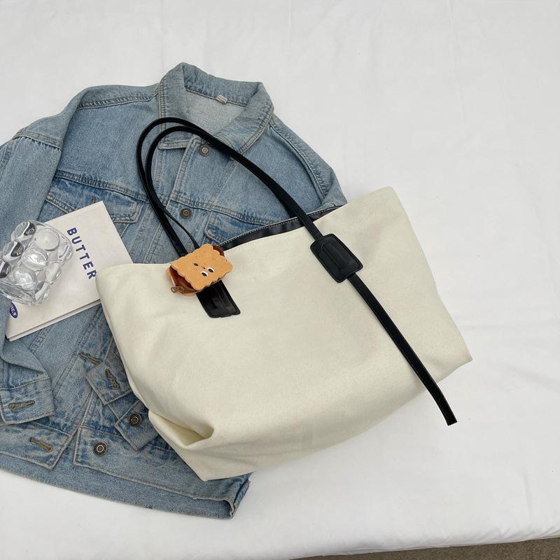 Большая вместительная холщовая сумка женская сумка через плечо сумка через плечо хаки — фото 12