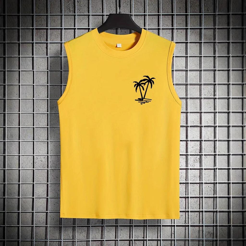 Summer men's casual palm tree print vest Casual fashion Sports Fitness Beach style men's cotton sleeveless vest