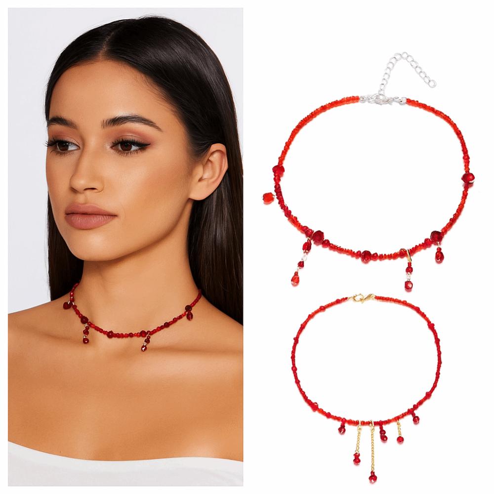Tassel Blood Drop Necklace Red Halloween Choker Creative Halloween Collarbone Chain  Women