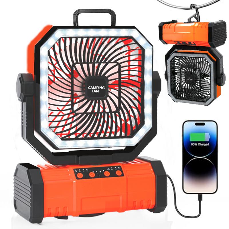 Camping Fan 20000mAh Battery Powered Fan Rechargeable 4 Speeds with LED Lantern - Hanging Portable Outdoor Cold Fan Tent Fans