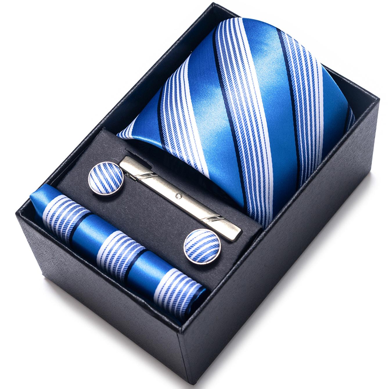 Bright Color Paisley Men s Tie, Pocket Square, Cufflinks, and Tie Clip 4-Piece Set, Premium Gift Box Size fits all