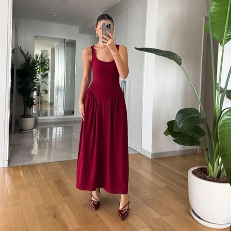 European and American New Women Clothes Square Collar Sexy Sleeve Pleat Temperament Slim Dress Sexy Slim Fit Dress