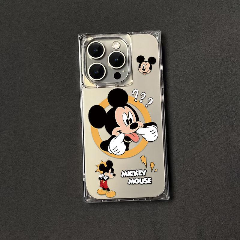 Naughty Face Mickey Applies To Apple iPhone16/17Pro Mobile Phone Case 14 Ice Crystal Square 15 Transparent 13