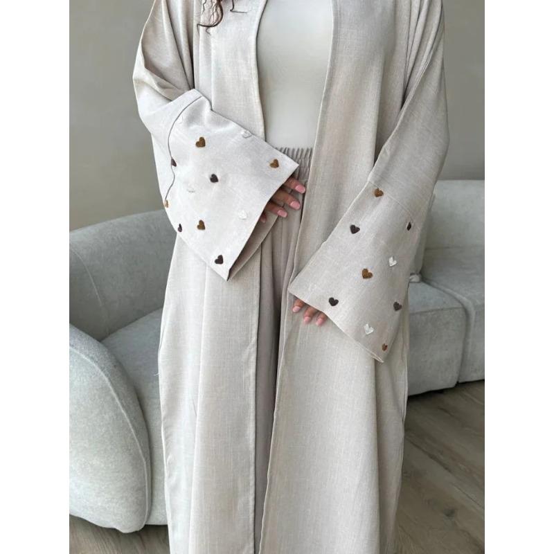 2024 Spring Embroidery Muslim Abaya Women Eid Dress Morocco Ramadan Lace-up Abayas Kaftan Islam Cardigan Dubai Arab Long Robe