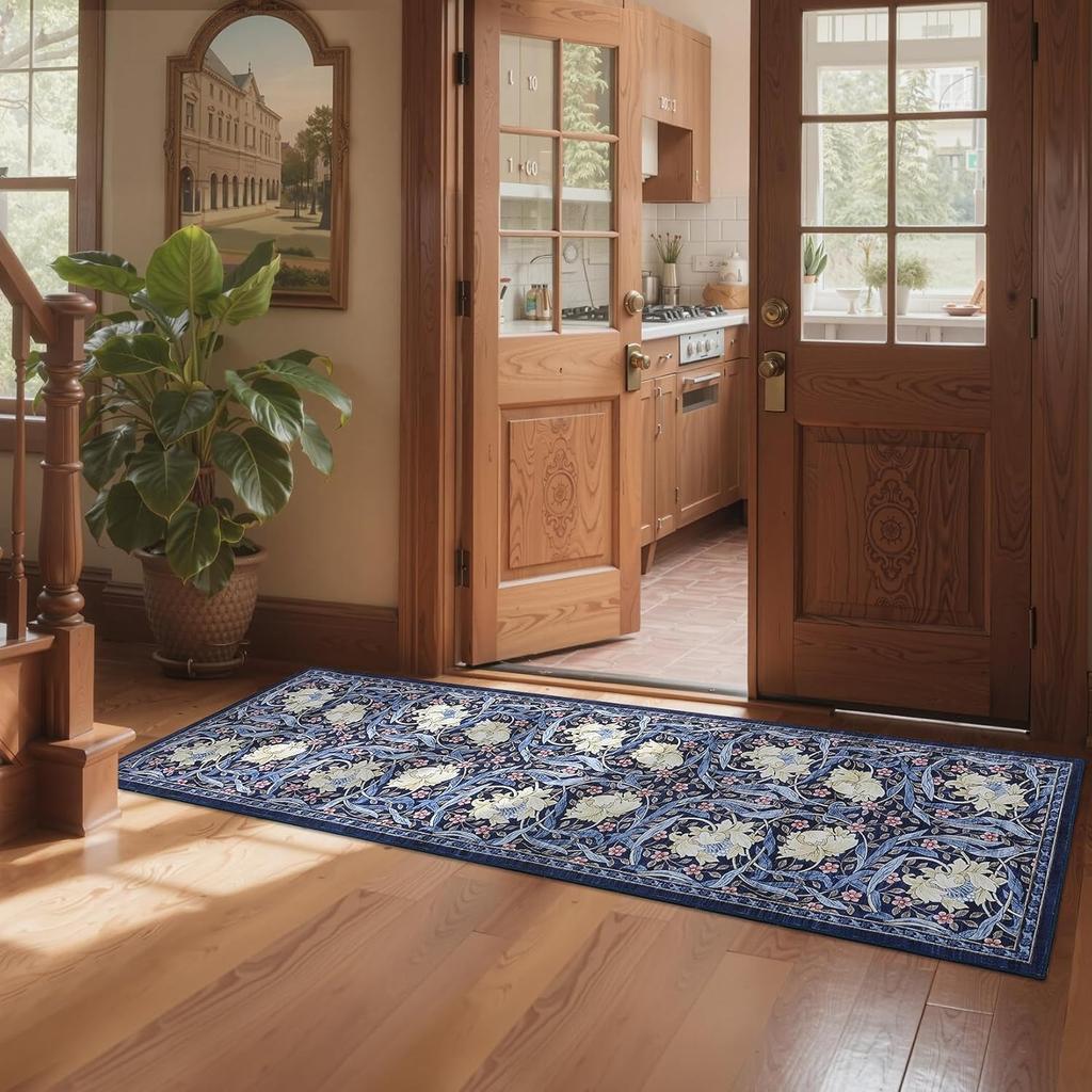 Hallway Runner Rug Soft Floral Kitchen Rugs Washable Non Slip Corridor Long Carpet Bedroom Bedside Bath Laundry Room Floor Mat