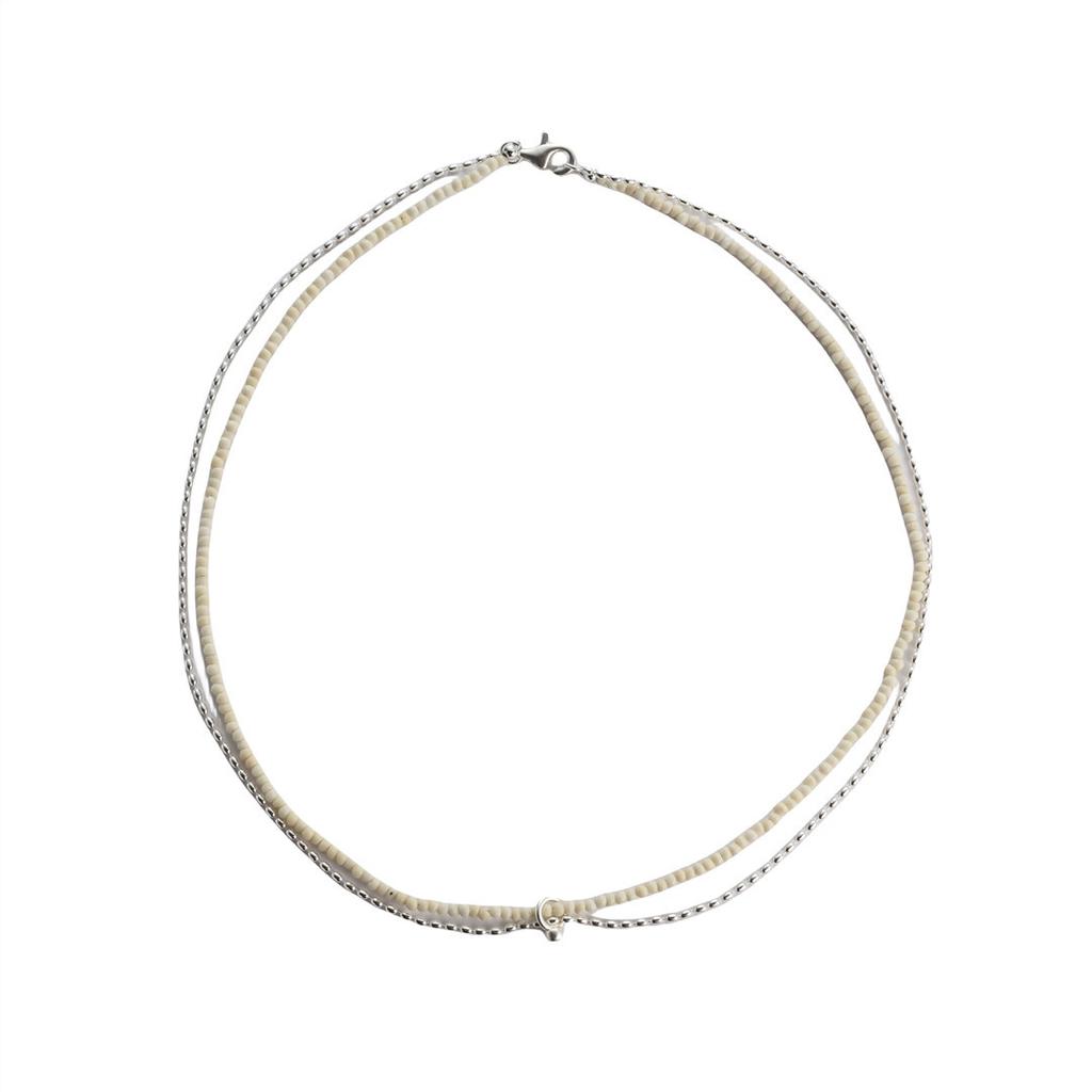 Natural Turquoise Copper-Plated Platinum Millet Beads Double-Layer Handmade Texture Collarbone Chain Simple Versatile Necklace Women