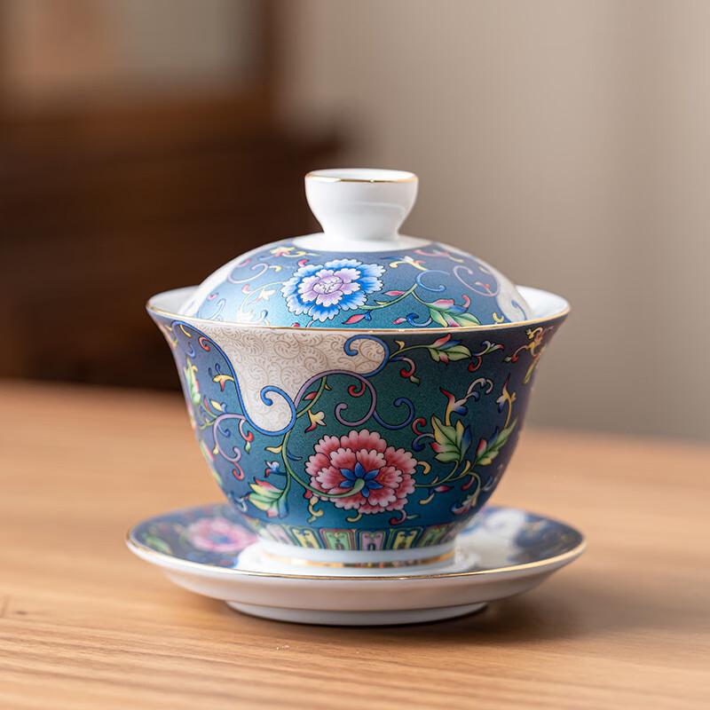 Chinese Palace Style Enamel Ceramic Sancai Gaiwan
