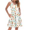 Women's Summer Fashion Casual V-neck Pleated Stitching Small Floral Print Sleeveless Vest Dress With Pockets