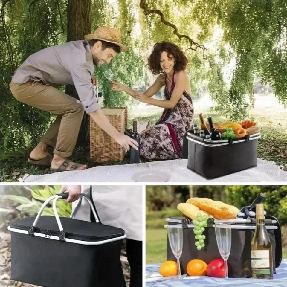 1pc Large Capacity Aluminum Picnic Basket with Thick Foam Lining - Durable, Parties, and Travel, Outdoor Picnic Essentials