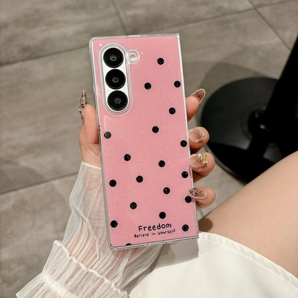 Applicable to Samsung zfold7 bow anti-drop mobile phone case zfold6 glitter polka dot zfold5 bracket protective case