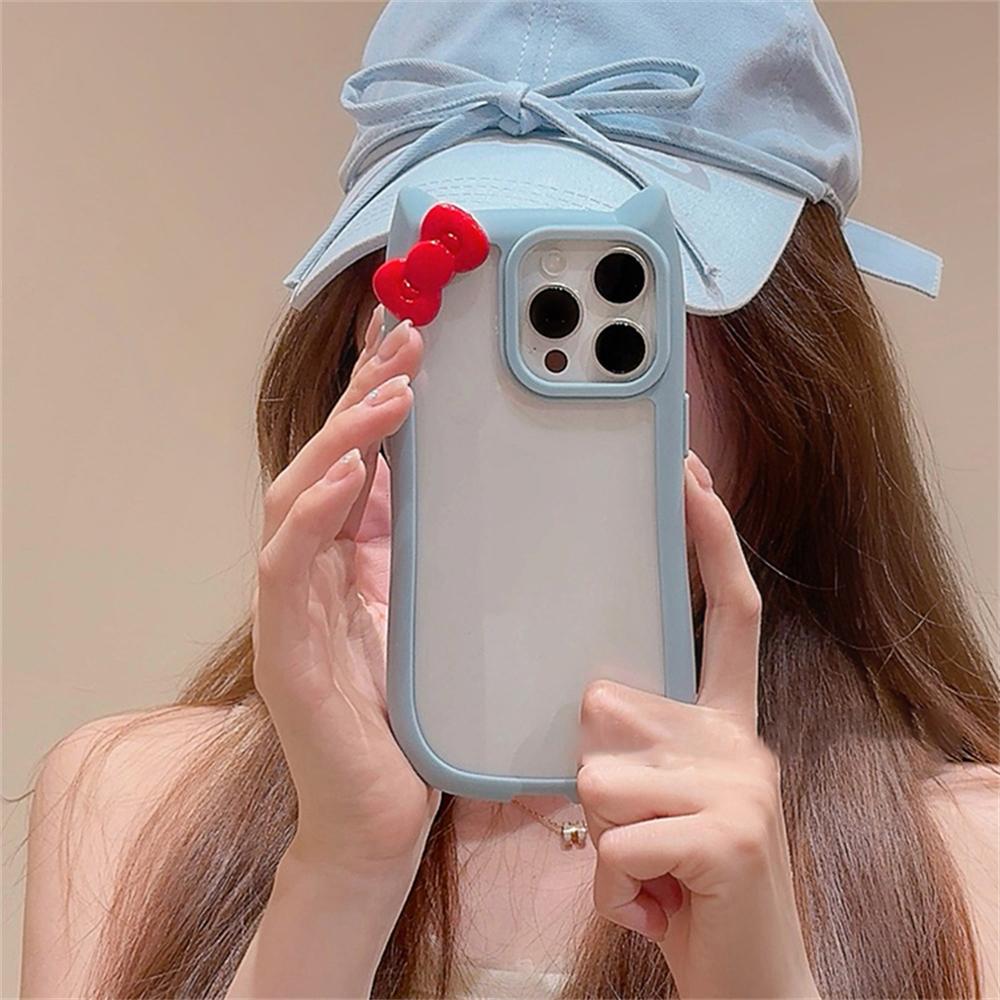 Japan Cartoon Katzenohren 3D Schleife Klare Silikon Weiche Handyhülle für iPhone 15 14 13 12 Pro Max 11 Süße stoßfeste Stoßstangenabdeckung Geschenk