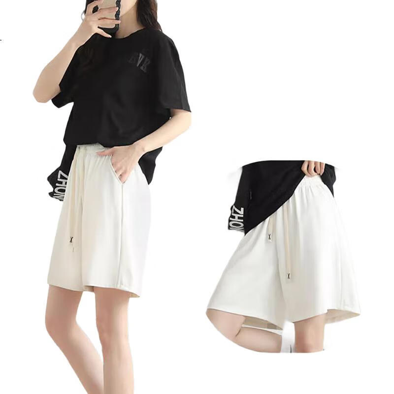 LangSha Ice Silk Sports Shorts for Women, Thin Style, Suitable for Outer Wear, High-Waisted Slimming Loose Casual Wide-Leg Pants