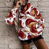 Women Plus Size Abstract Printed Long Sleeve Drawstring Hoodie Kangaroo Pocket Pullover