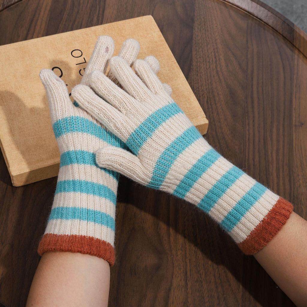 Women's Fingerless Imitation Cashmere Gloves - Girlish Heart Design, Striped, Extended Wrist, Warm & Versatile for Autumn/Winter Travel