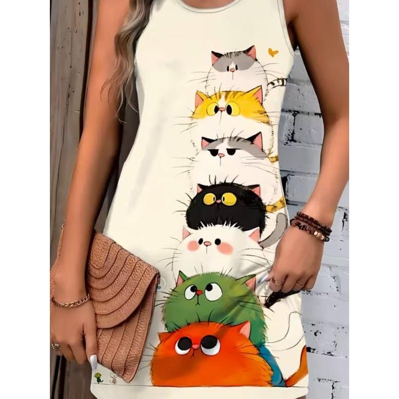 

Women s Iris Japonica Printed Sleeveless Round Neck Dress Loose Soft and Comfortable Plus Size Dress 8XL різнокольоровий
