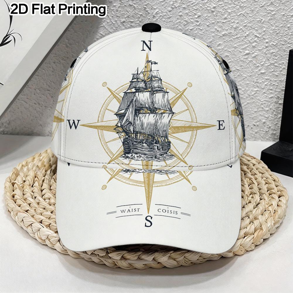 

2D Flat Nautical Ship Compass Design Print Classic Baseball Cap Adjustable Duckbill Hat Lightweight and Comfortable