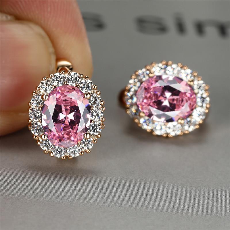 

Изящные свадебные серьги с овальным кристаллом и красным цирконием, модные женские серьги из розового золота, свадебные украшения для женщин