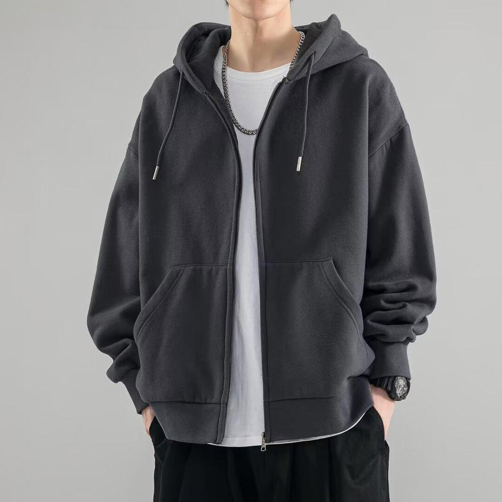 Men's Versatile Zip-Up Hooded Cardigan Jacket - Loose Fit, Solid Color, Plus Size, for Spring & Autumn Casual Wear