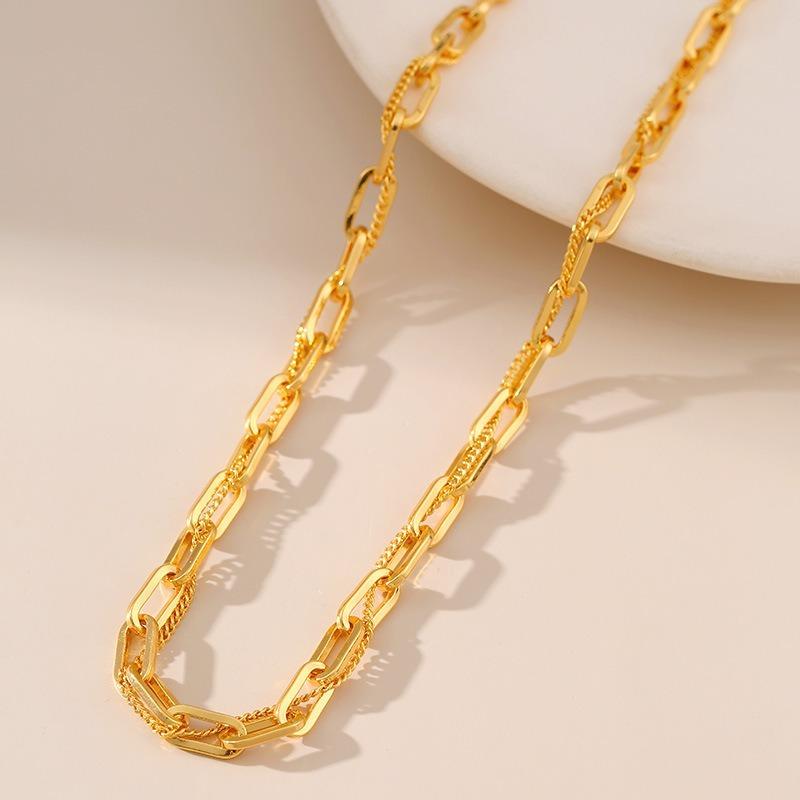 French Paperclip Chain 18k Gold Plated Brass Minimalist Necklace For Women