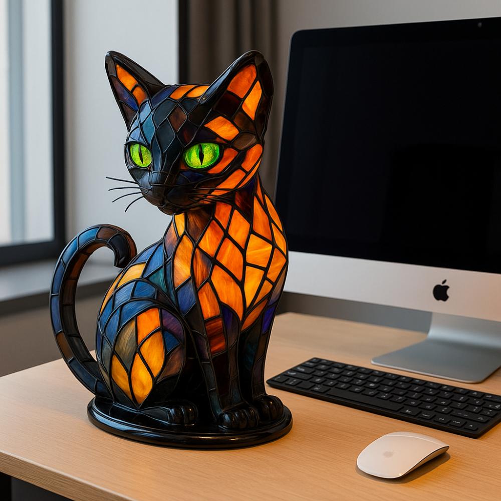 Cats Stained Resin Tabletop Retro Table Light New Night Light  Home Bedroom
