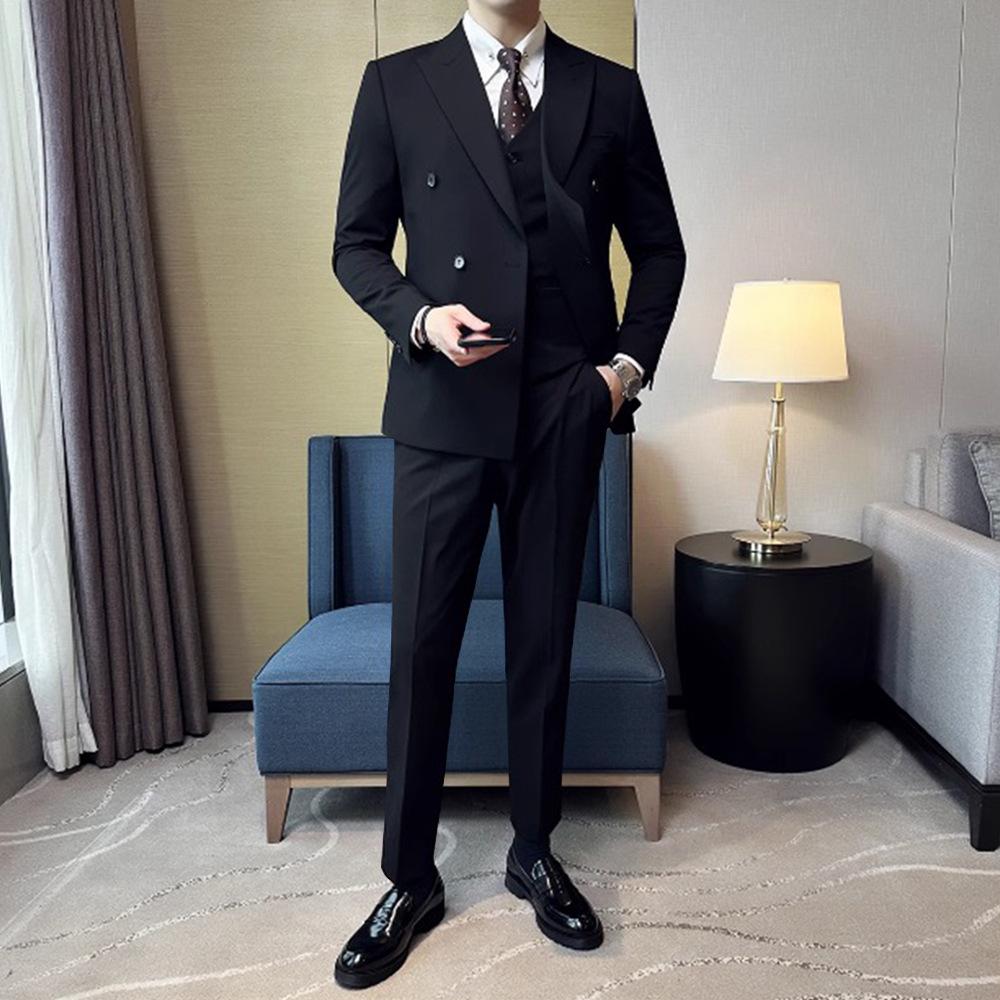 Men's Slim Fit Double-Breasted Suit - British Style Business & Wedding Attire