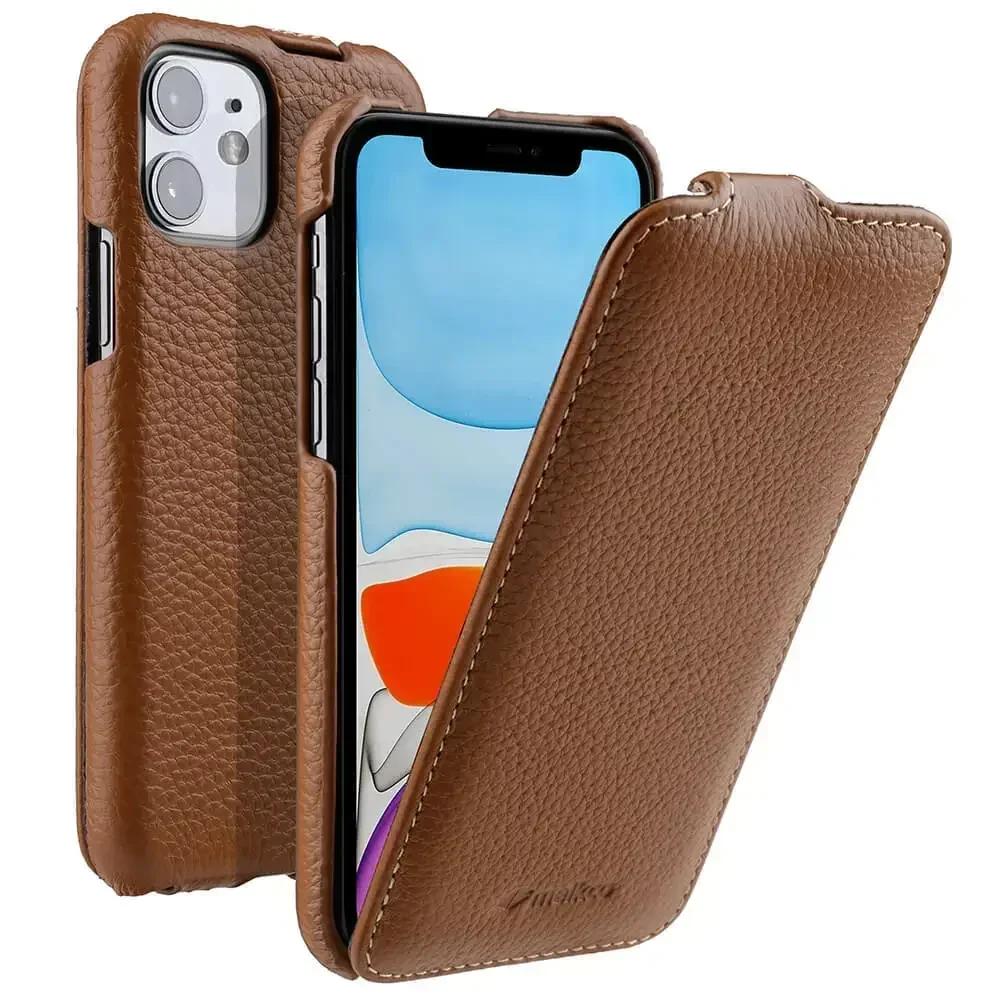 Melkco Genuine Leather Phone Case for iPhone 16 Pro Max 17 Air 17Pro16E 15 Plus 14 13 Mini 12 11 X XS Max XR Vertical Flip Cover