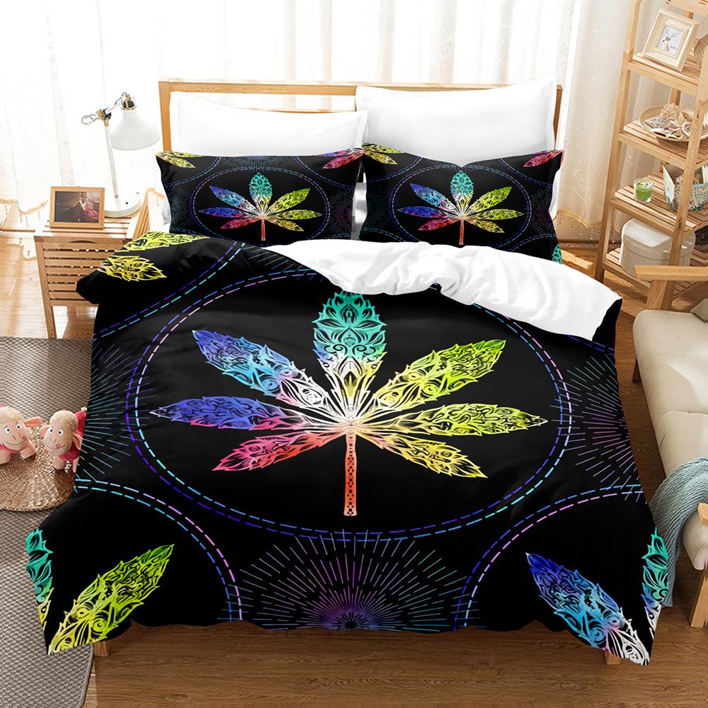 Comforter Colorful Maple Leaves Bedding Set Single Twin Full Queen King Size Cool Bed Set Aldult Kid Bedroom Three-Piece Suits 3