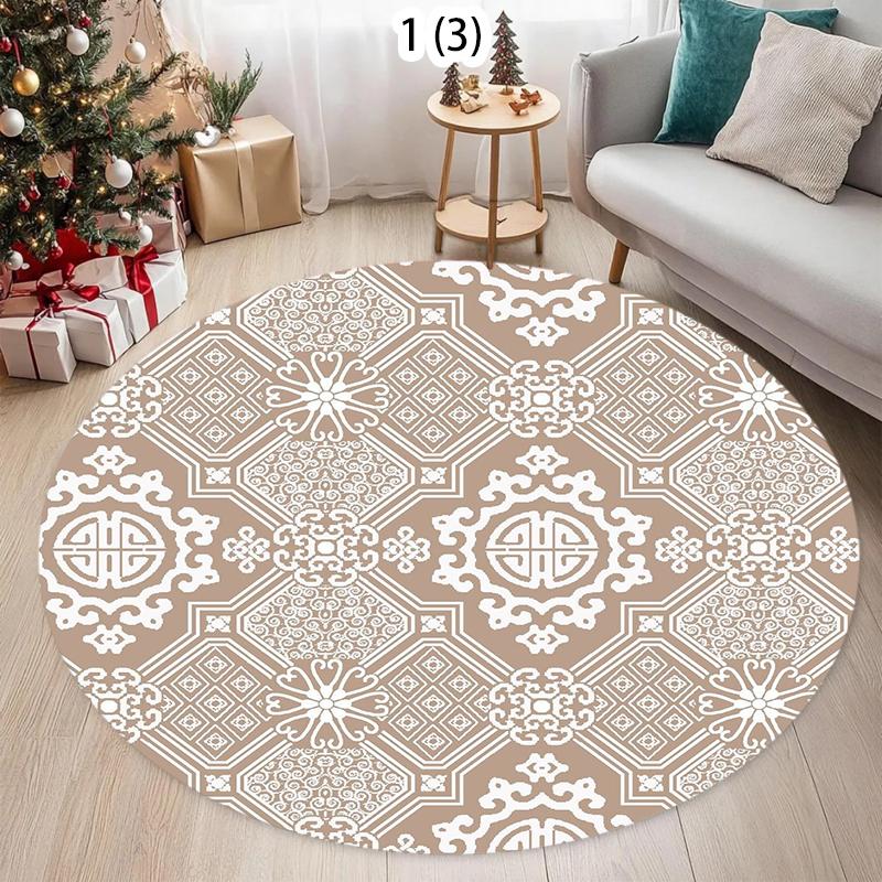 

Classic 2D Round Geometric Tile Area Rug for Bedroom Living Room Office Non Slip Washable Floor Mat Home Decorative Soft Carpet 80cm x 80cm