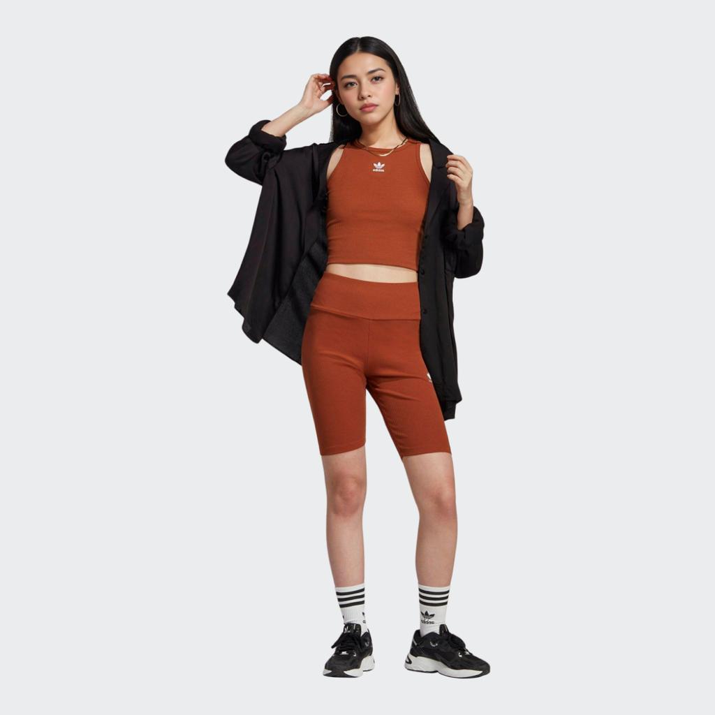 adidas Regata Canelada Bordada com Logo Trefoil Originals Feminina Tops Ferrugem-Cinzento IL9627