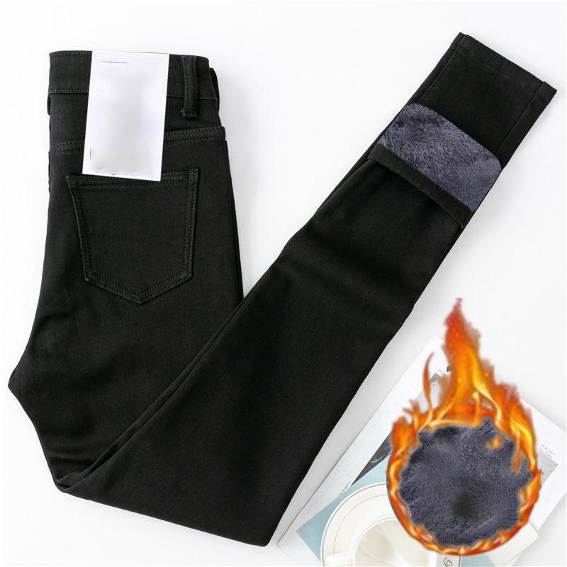 

Зимние теплые флисовые джинсы женские с высокой талией плотные прямые джинсы Харлан большие размеры свободные брюки женские джинсы с высокой талией XXL чёрный