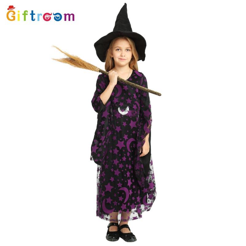 Halloween Masquerade Children's Props Costume Purple Star Moon Mesh Witch Cosplay Costume