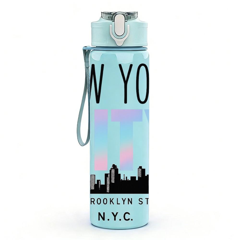 1PC New York City Skyline 750ml Color Plastic Sports Water Bottle Leakproof Flip Straw Lid Suitable for Sports Office Home Use
