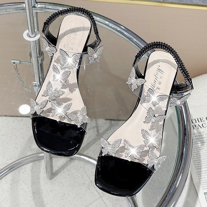 Womens Sandals Luxury Rhinestone High Heeled Sandals Transparent PVC Bow Sandals for Women 2025Summer Open Toe Sandalias