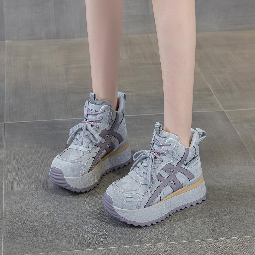 Thick-soled high-top Forrest Gump shoes New autumn lightweight leather breathable sports and leisure dad shoes