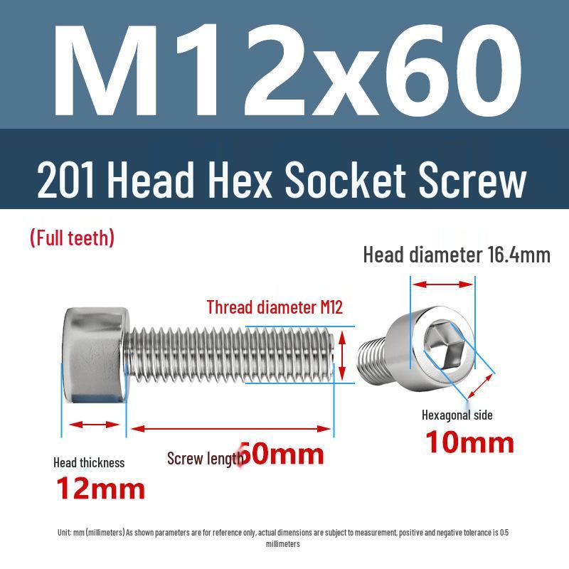 Yigu 201 Stainless Steel Cup Head Hexagon Screws and Bolts - M3, M4, M5, M6
