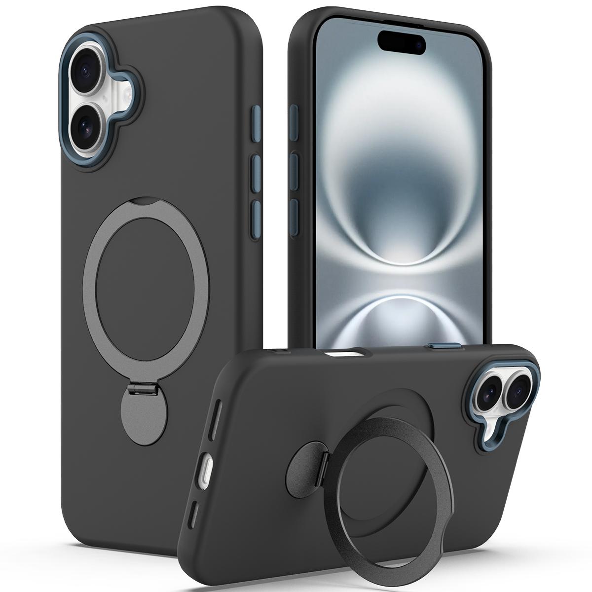 

For iPhone 16 Plus Case Compatible with MagSafe Rotating Ring Kickstand TPU + PC Phone Back Cover