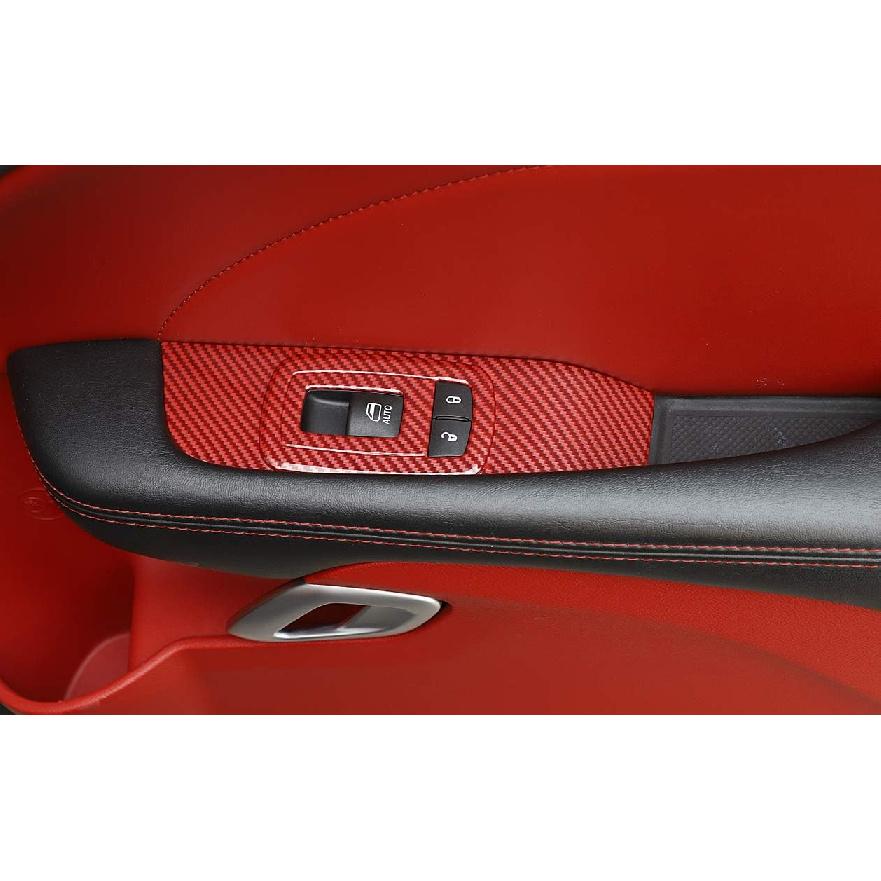 GZXinWei Inner Door Window Lift Panel for Dodge Challenger 2015-2023 Interior Cover Trim Red Carbon Fiber