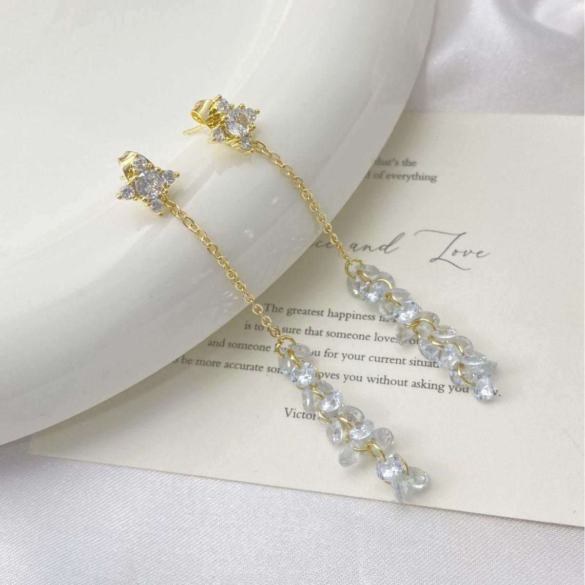Elegant French Zirconia Flower Tassel Stud Earrings - Luxurious, Stylish, and Versatile Design.