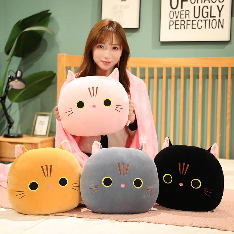 30X30Cm Down Cotton Plush Cat Pillow Stuffed Ultra Soft Cartoon Animal Round Hands Burner Back Support Plushie Gift