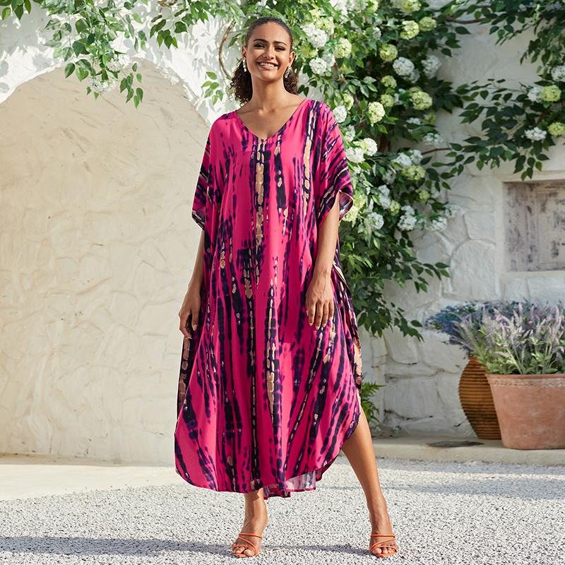 Bohemian Beach Kaftan Dresses for Women Tie Dye Summer Maxi Robe Summer Swimsuit Cover Ups Holiday Bathing Suits Factory Supply Big Sales
