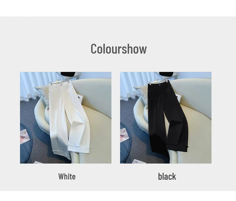 Women's White Wide-Leg Jeans 2025 - High-End Drapey Nine-Point Frayed Edge Straight Leg Trousers for Spring and Autumn