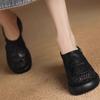 Stepping On Shit Feeling Baotou Thick-soled Sandals Women's Leather Hollow Half-mop 2025 New Summer Woven Mesh High-heeled Slippers