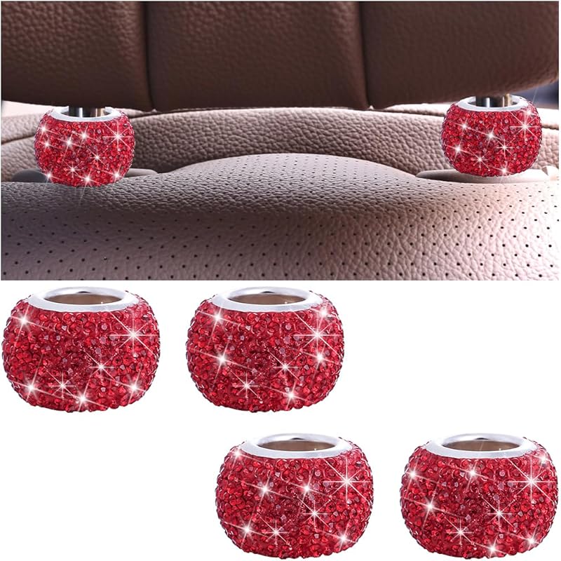 4PCS Bling Car Headrest Collars, Crystal Rhinestone Vehicle Head Rest Collars Decorative Rings, Diamond Automotive Seat Interior Charms Accessories,